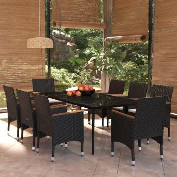 9-Piece Black Garden Dining Set with Cushions