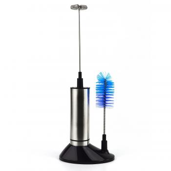 BlueBeach® Vaporizador Espumador de Leche Eléctrico de Mano Batidor de Acero Inoxidable con Cepillo y Soporte para Cappuccino / Latte / Macchiato / Chocolate caliente / Ensalada