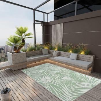 Alfombra de Exterior PP 120x180 cm Jardín Patio Terraza Balcón Color Verde Hoja Patrón de Hoja