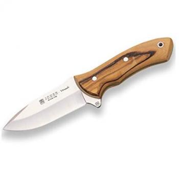 Cuchillo Desollador Joker Venado CO66 con Funda de Cuero, Cachas de Madera de Olivo y Hoja MOVA de 11 cm - Herramienta para Pesca, Caza, Camping y