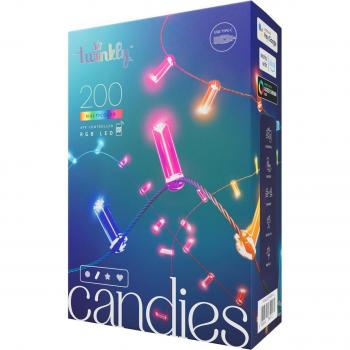 Twinkly Candies Smart LED Christmas Lights - 200 RGB Candle-shaped LEDs with Green Wire, 12m