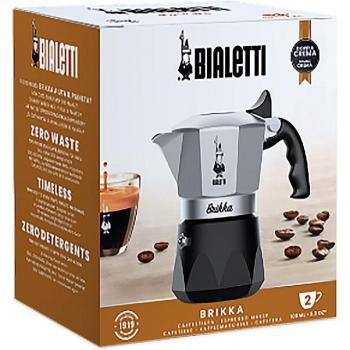Cafetera Bialetti Brikka Evolution 2 Tazas, Aluminio Color Cromo Satinado y Negro, Espresso Cremoso