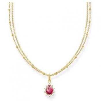 Thomas Sabo Vintage Romance Gold Plated Silver Necklace with Red Stone Pendant