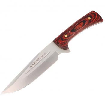 Cuchillo de caza Muela Jabalí JABALI-17E, enterizo, cachas de madera prensada coral, tamaño total 30 cm + tarjeta multiusos de regalo