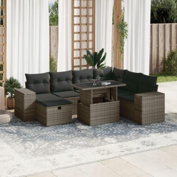 8-Piece Grey Poly Rattan Garden Sofa Set with Cushions