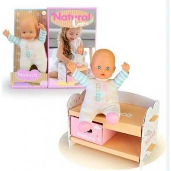 Nenuco - Muñeco Bebé de 25cm con Cuerpo Blandito y Diseños en Colores Naturales, incluye Camita (NFN79000)