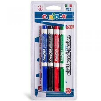 Carioca Clip - Pack de 4 rotuladores borrables para pizarra blanca, multicolor