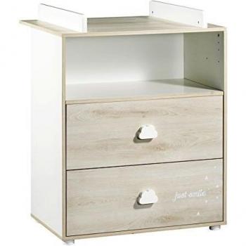 Cómoda Cambiador Smile de Madera Haya Cendrada con 2 Cajones y 1 Niche
