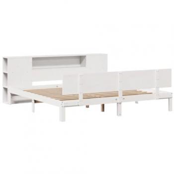 Cama con Estantería Sin Colchón Madera Maciza Blanca 180x200 cm Super King