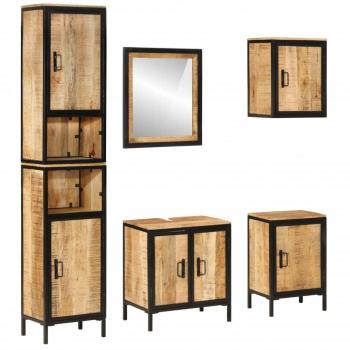 Conjunto de muebles de baño 5 pzas madera maciza mango y hierro Marrón