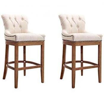 Set de 2 Taburetes Lakewood en Tela Crema Antiguo Claro y Acolchados