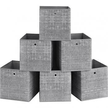 Set de 6 cajas de almacenamiento plegables 33x33x33 cm, tela no tejida con asas, perfectas para estantes y ropa, en gris jaspeado o negro