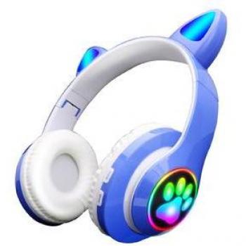 Auriculares Inalámbricos Plegables KLACK con Micrófono y Orejas de Gato Bluetooth Azul
