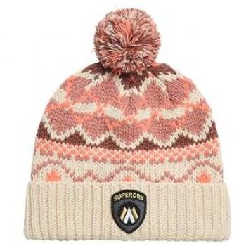 Superdry Women's Aprés Ski Knitted Beanie Hat in Nutmeg Spice Fairisle, One Size