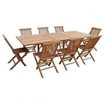 Juego de jardín en teca LOMBOK - mesa rectangular extensible - 8 plazas