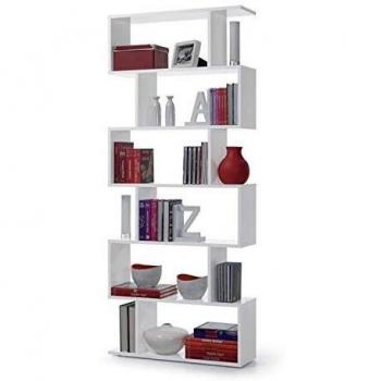 Estantería Salon, Libreria, Separador Ambientes, Modelo Athena, Color Blanco Brillo, Medidas: 80 cm