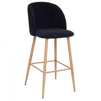 Silla de Bar Céleste Azul Tinta Pana con Patas de Metal Acabado Roble