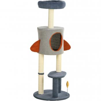 Árbol rascador para gatos de 116 cm tipo cohete con postes, cama, cueva y juguete estrella - azul