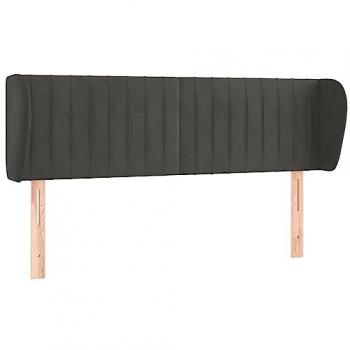 Cabecero de terciopelo gris oscuro 147x23x78/88 cm con orejas, tapizado, acolchado y protector elástico