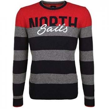 NORTH SAILS - Jerséi - Rayas - Manga Larga - para Hombre Azul Marino y Rojo X-Large