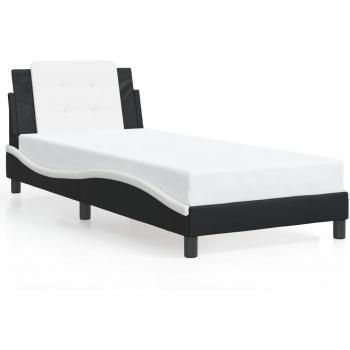 Cabecero de cama blanco y negro 100x200 cm con estructura de cuero sintético