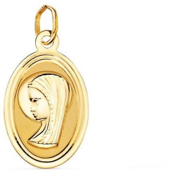 Medalla Virgen Niña Oro 18k Primera Comunión 19 Mm Borde Bisel