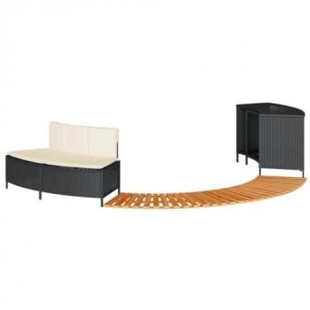 Black Poly Rattan and Solid Acacia Wood Hot Tub Surround