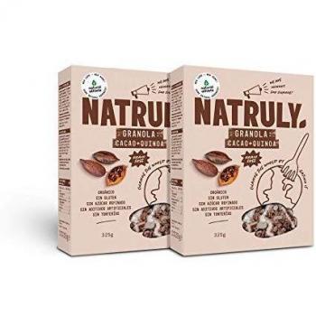 NATRULY Granola BIO de Frutos Secos y Semillas Sin Cereales, Sin Gluten y Sin Azúcar Refinado, Vegana, Sabor Cacao, Coco y Quinoa