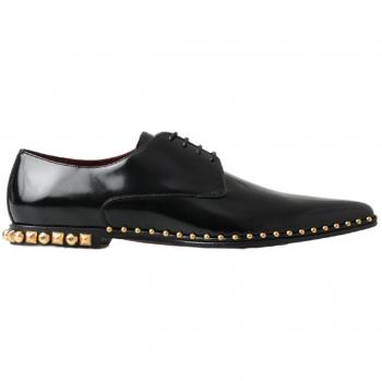 Dolce & Gabbana Black Derby Gold Studded Leather Shoes - EU40/US7, Elegant Derby Shoes with Studs, Black male, Sizes: 6 UK, Laced Shoes, male, Black, Size: 7 US Mens