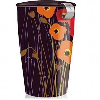 Tea Forte Kati Cup Taza de infusión de té de cerámica con Cesta de infusor y Tapa para remojar, Campos De Amapolas