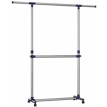 Perchero Regulable con Ruedas de Acero Inoxidable, 3 Barras de Soporte, Altura y Ancho Ajustables LLR41L