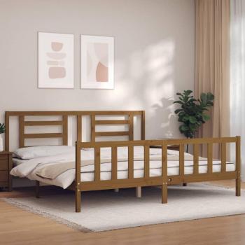 Cabecero de lana redonda con ámbar 200x200 cm en madera maciza y estructura cama de madera maciza marrón miel 200x200 cm Vidaxl Marrón