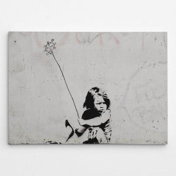 Impresión sobre Lienzo Banksy Virus, Poliéster y Madera, Gris y Negro, 100x3x70 cm