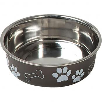 Comedero Karlie de Acero con Ilustraciones de Patas, Negro - 800 ml, 17 cm de Diámetro