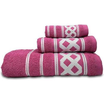 Juego de Toallas de Baño Briebe Home 100% Algodón Rizo 450gr, Set de 3 Piezas (Ducha, Manos, Tocador), Cenefa Rombos Bordada, Hecho en