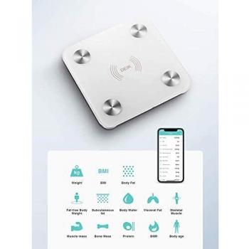 DEIK Báscula de Baño Inteligente Digital Alta Medición Precisa, Bascula Grasa Corporal, Balanza Digital Baño con Bluetooth por iOS y Android App, Análisis 13 Funciones, 180 kg / 400 lb