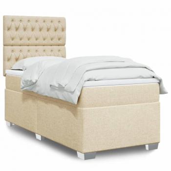 Cama box spring suave con colchón de tela color crema 100x200 cm