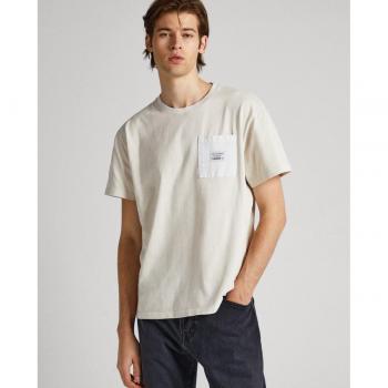 Camiseta Pepe Jeans Oxford Hombre Beige Manga Corta con Bolsillo Lateral