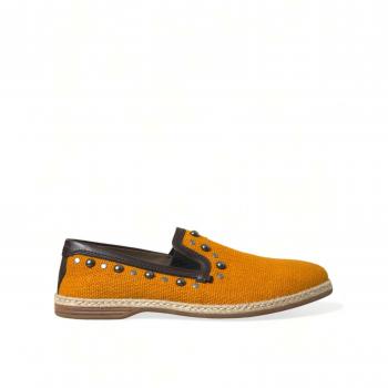 Dolce & Gabbana Orange Studded Linen Leather Loafers - EU41/US8
