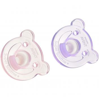 Philips Avent Soothie - Pack de 2 Chupetes calmantes de silicona médica, sin BPA, 3 meses, niña, color morado y rosa