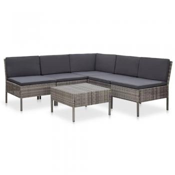 6-Piece Grey Poly Rattan Garden Lounge Set with Cushions