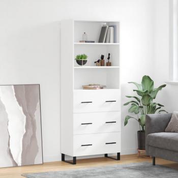 Aparador alto de madera contrachapada blanco 69,5x34x180 cm