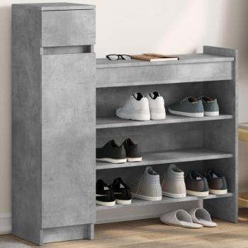 Zapatero de madera de ingeniería 100,5x28x100 cm en color blanco, gris hormigón y gris sonoma