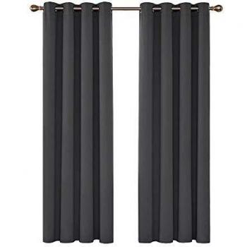 Deconovo Cortinas Opacas con Aislamiento Térmico para Sala de Estar Oficina Hotel Ventanas con Ollados 2 Piezas 117x214cm Gris Oscuro