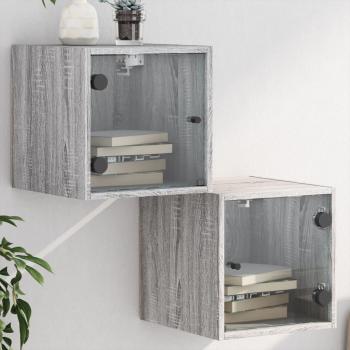 Mesitas de noche con vidrio Ante 2 piezas Sonoma gris 35x37x35 cm