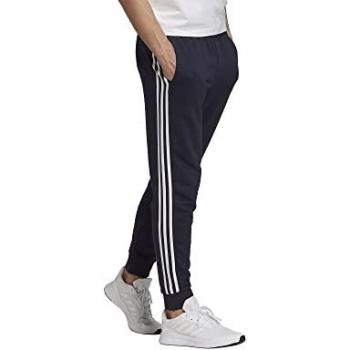 Pantalones Adidas Essentials French Terry Tapered Cuff 3-Bandas para Hombre, Azul Marino/Blanco, Talla S