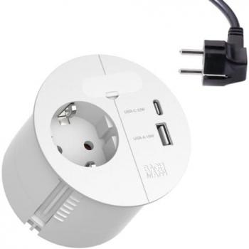 Regleta de enchufes LOOP IN CHARGE con 1 toma USB-C 22W, 1 toma USB-A 18W y cable de 2m, color blanco