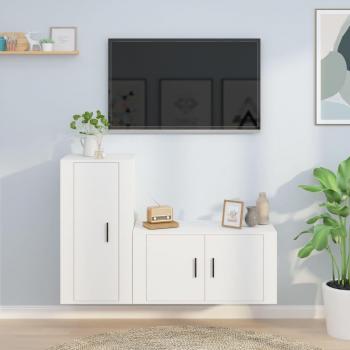 vidaXL Set de muebles para TV 2 piezas madera contrachapada blanco, Mueble de salón, Mesa de TV, Mueble tele