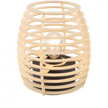 Lámpara de mesa Lindby Ediz, moderna, negra y marrón, hecha de madera, 25 cm de altura, con casquillo E27