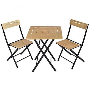 Set de Mesa y Sillas de Jardín 3 Piezas Marrón Negro 100% MDF con Patas de Metal